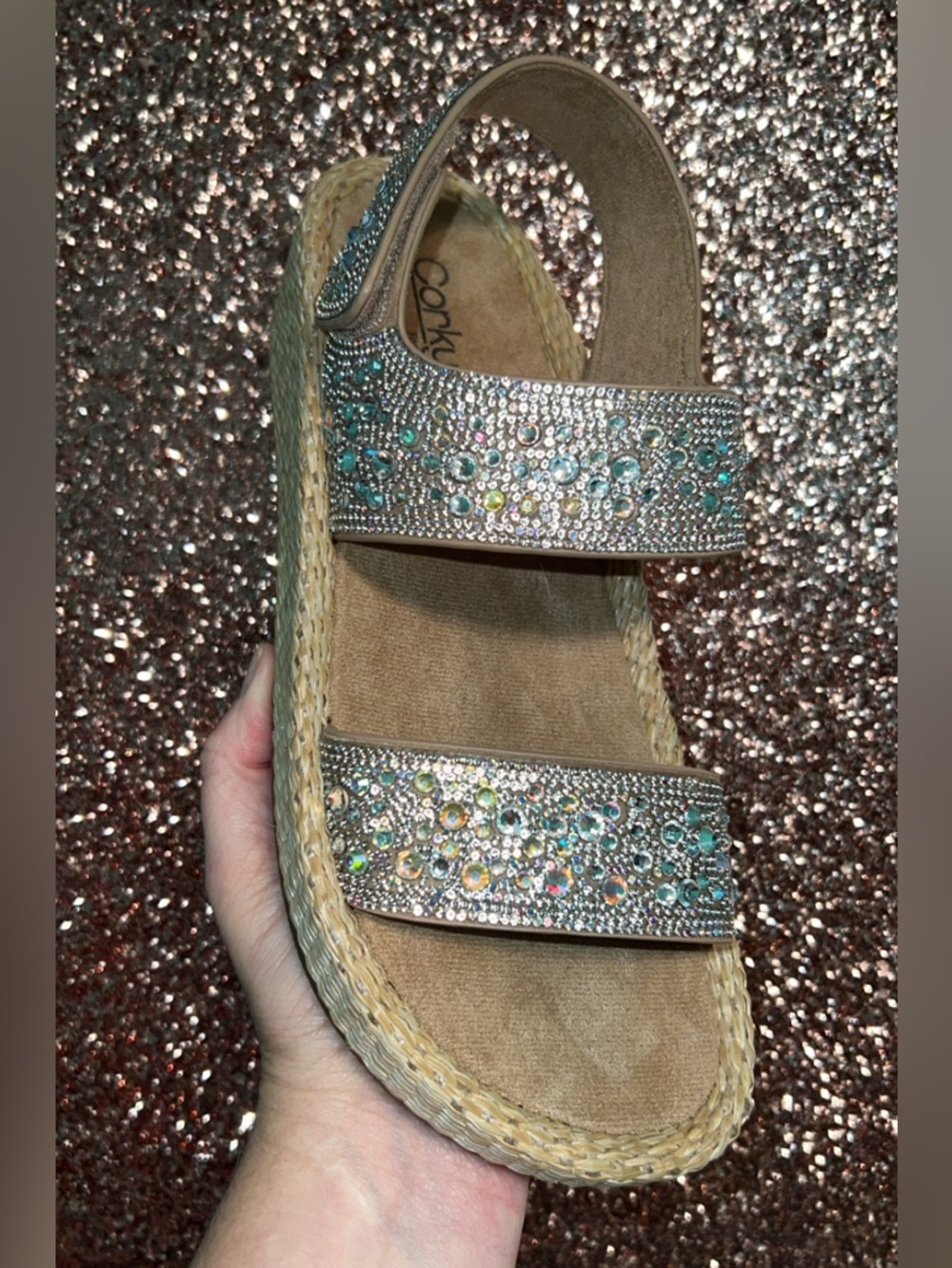 NIB ✨ Sparkling Rhinestone Espadrille Sandals - Taupe